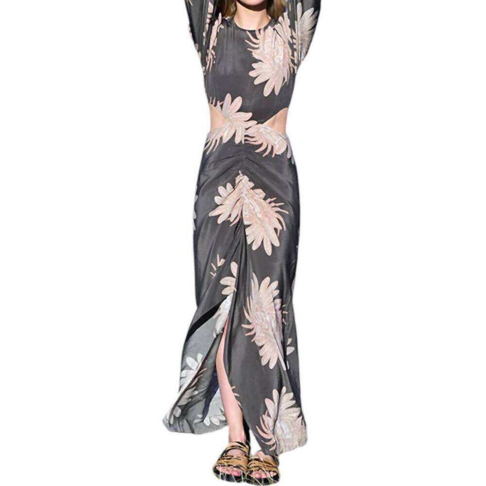NEW LAS SUREÑAS silk long dress in greek tiger grey